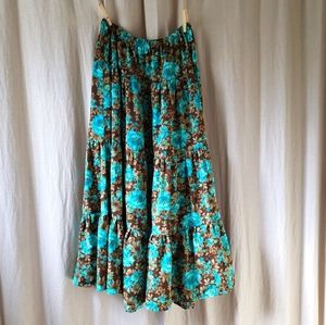 Handmade brown and teal floral full skirt